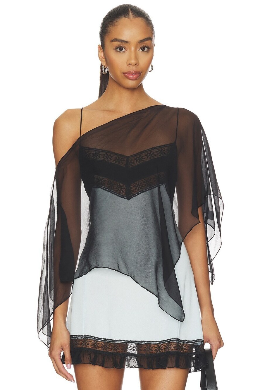 BUCI Honeycrisp Poncho in Black sheer shoulder cover